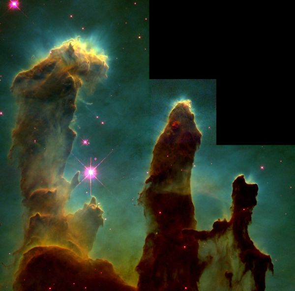 Una delle più famose immagini ottenute dal telescopio spaziale Hubble è certamente quella delle "Colonne della Creazione" nella nebulosa Aquila, dal fascino così suggestivo che molti credettero di vederci apparire nientemeno che il volto di Cristo