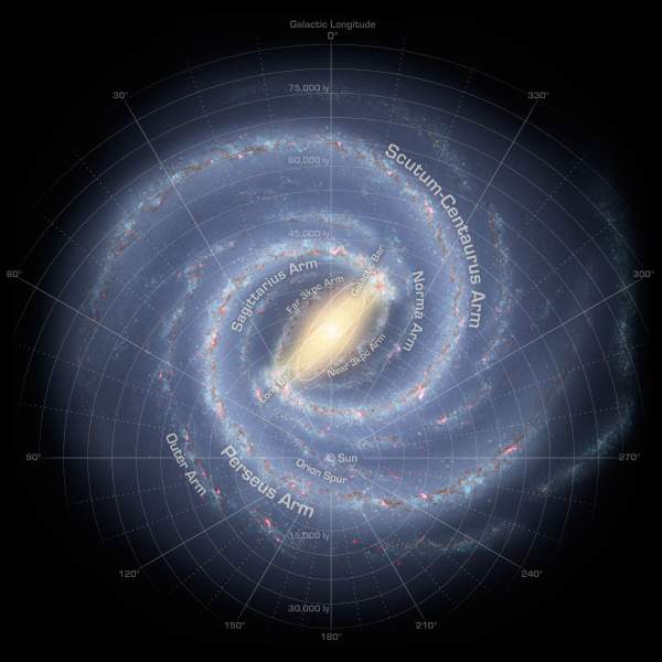 La perfetta geometria a spirale della nostra galassia, in un'ideale visione dall'esterno